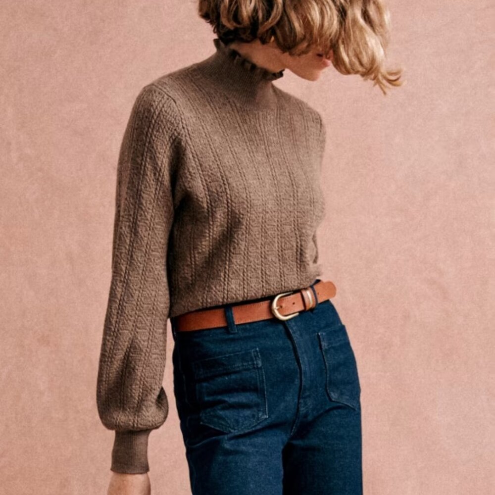 Sezane Taupe turtleneck sweater, size XS, 100% merino wool